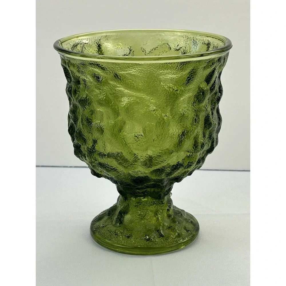 Vintage EO Brody M3000 Olive Green Textured Pedestal Glass Vase Planter 7